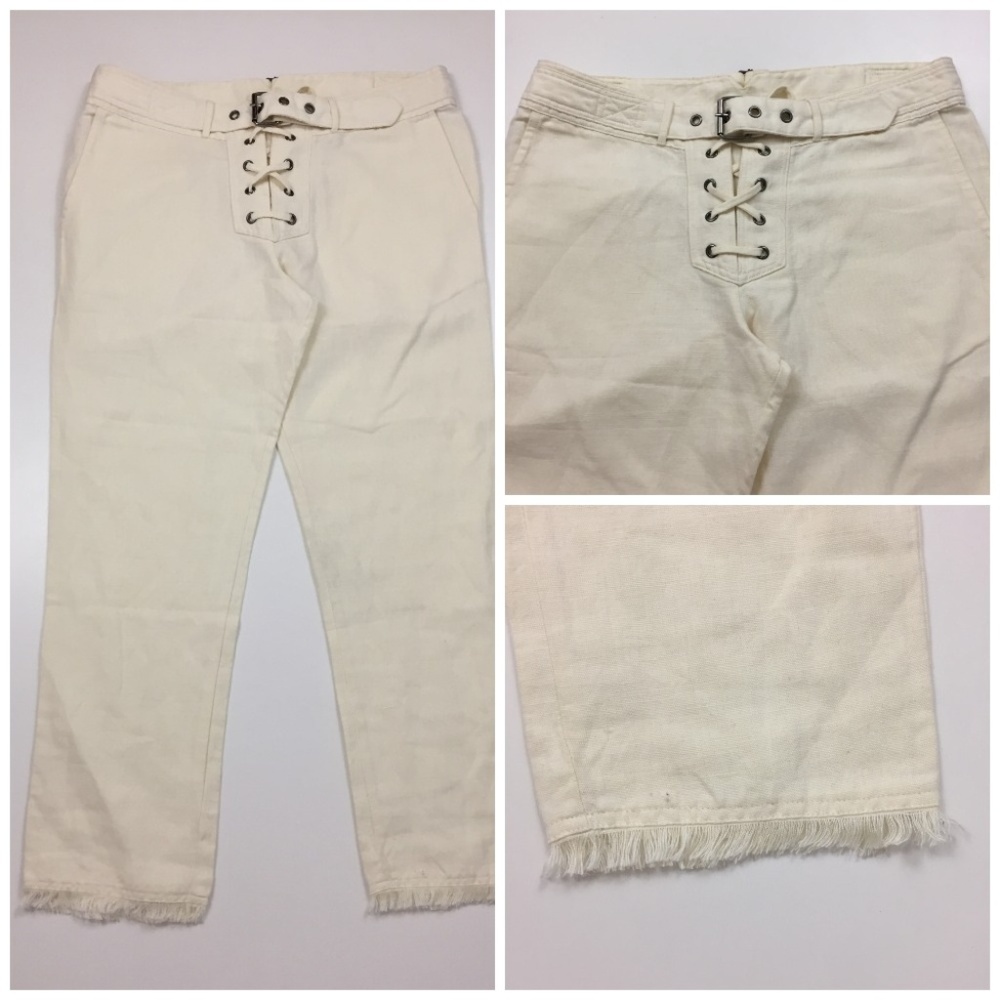GAT RIMON 100% Linen Lace Up Raw Hem Belted Pants